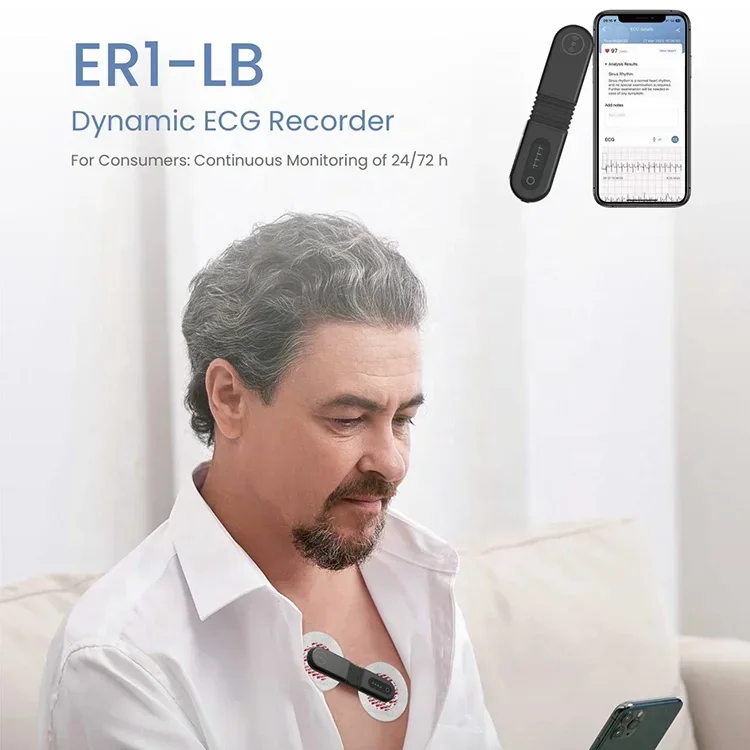 AI-ECG-Analysesoftware Tragbarer Bluetooth-ECG-Recorder 24/72 Stunden dynamischer Echtzeit-ECG-Monitor mit APP