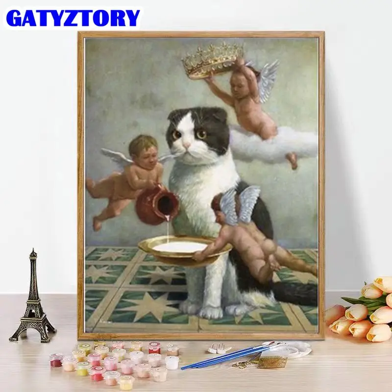

GATYZTORY Classic Painting By Numbers For Adults Drawing On Canvas Cat And Child Angel Paint For Painting Arts Crafts Home De