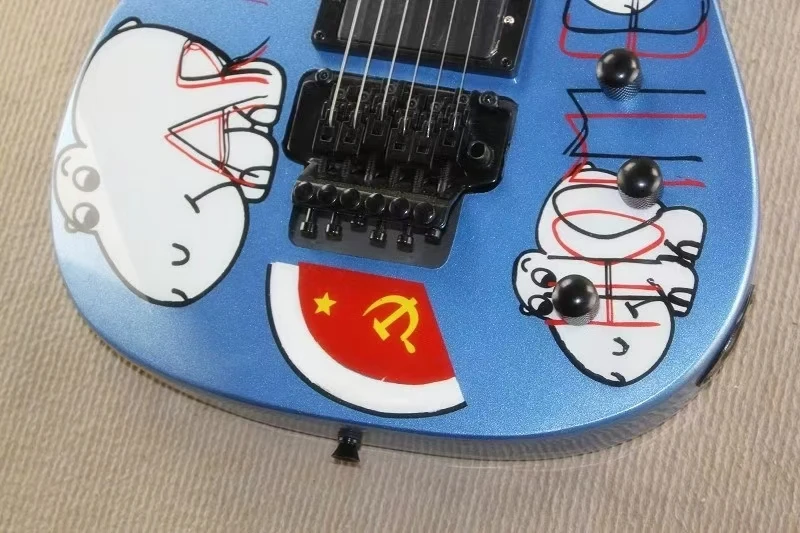 6-string electric guitar Metal blue sticker pattern double roll,enclosed pickup,in stock