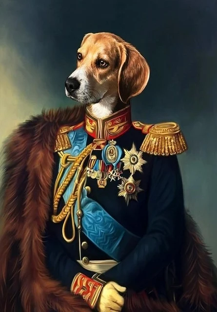 Póster de lienzo artístico impreso de animales clásicos, perro en uniforme militar, decoración de sala de estar, imagen de pared del hogar