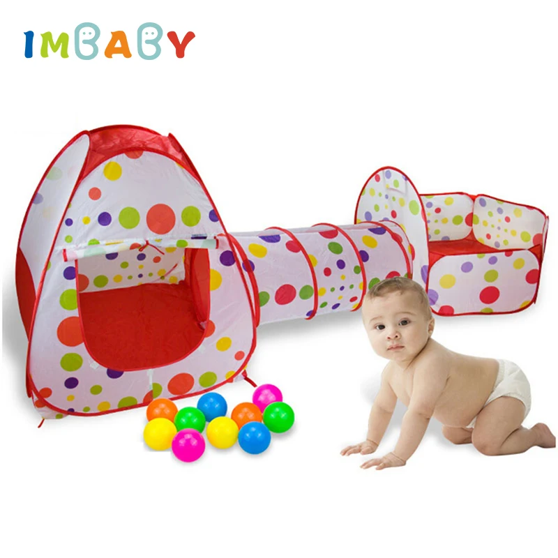 IMBABY 3 In 1 Baby Playpen for Children Foldable Tipi Tent Kids Crawling Tunnel Baby Ocean Balls Pool Fence Baby Playground