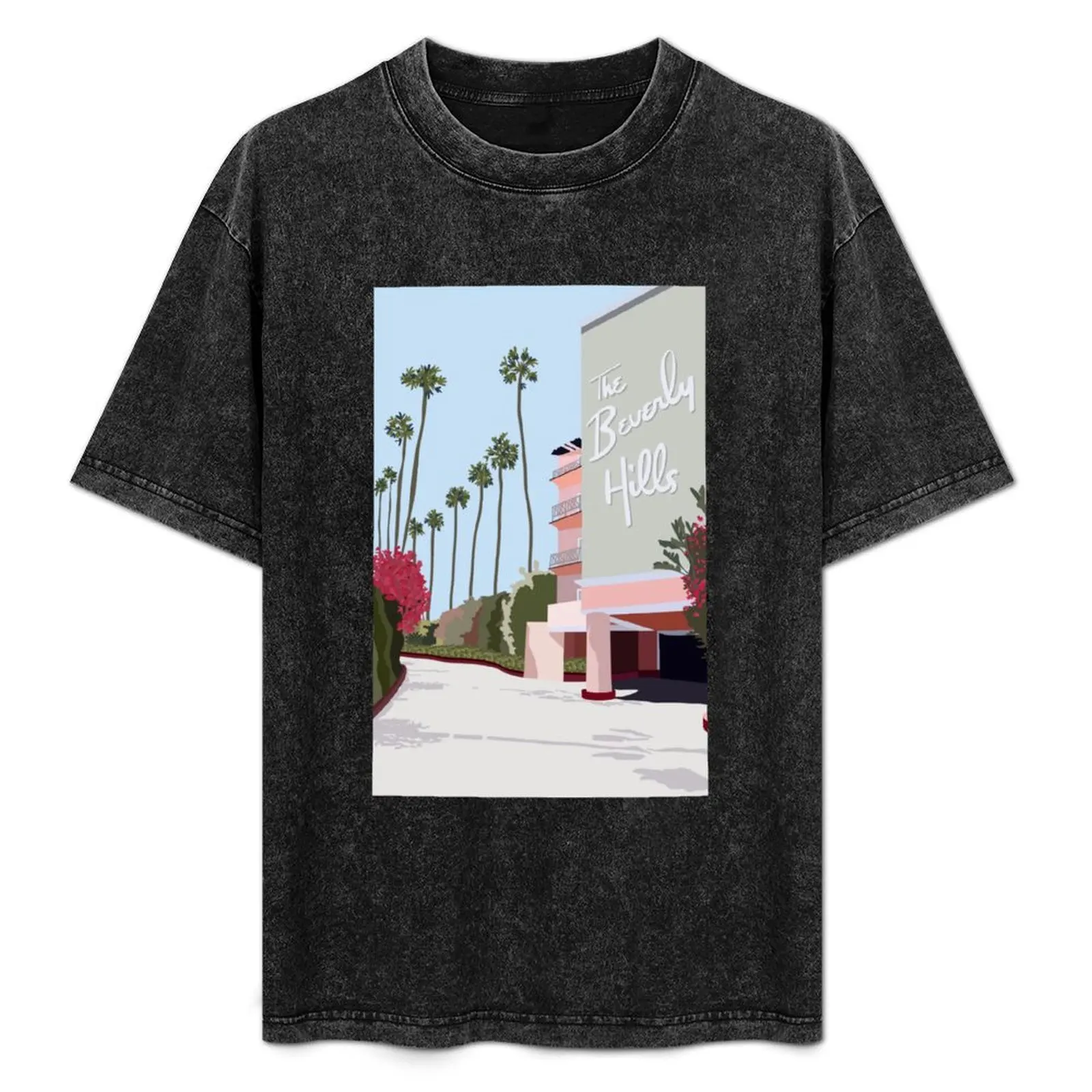 The Beverly Hills Hotel T-Shirt Minimalist Plain Crew Neck T-Shirt