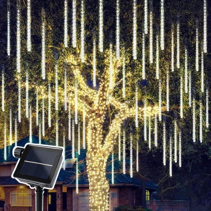 

30/50cm Holiday String Lamp Outdoor Street Garland Christmas Decoration 8 Tubes Solar LED Meteor Shower Light Fairy Garden Decor