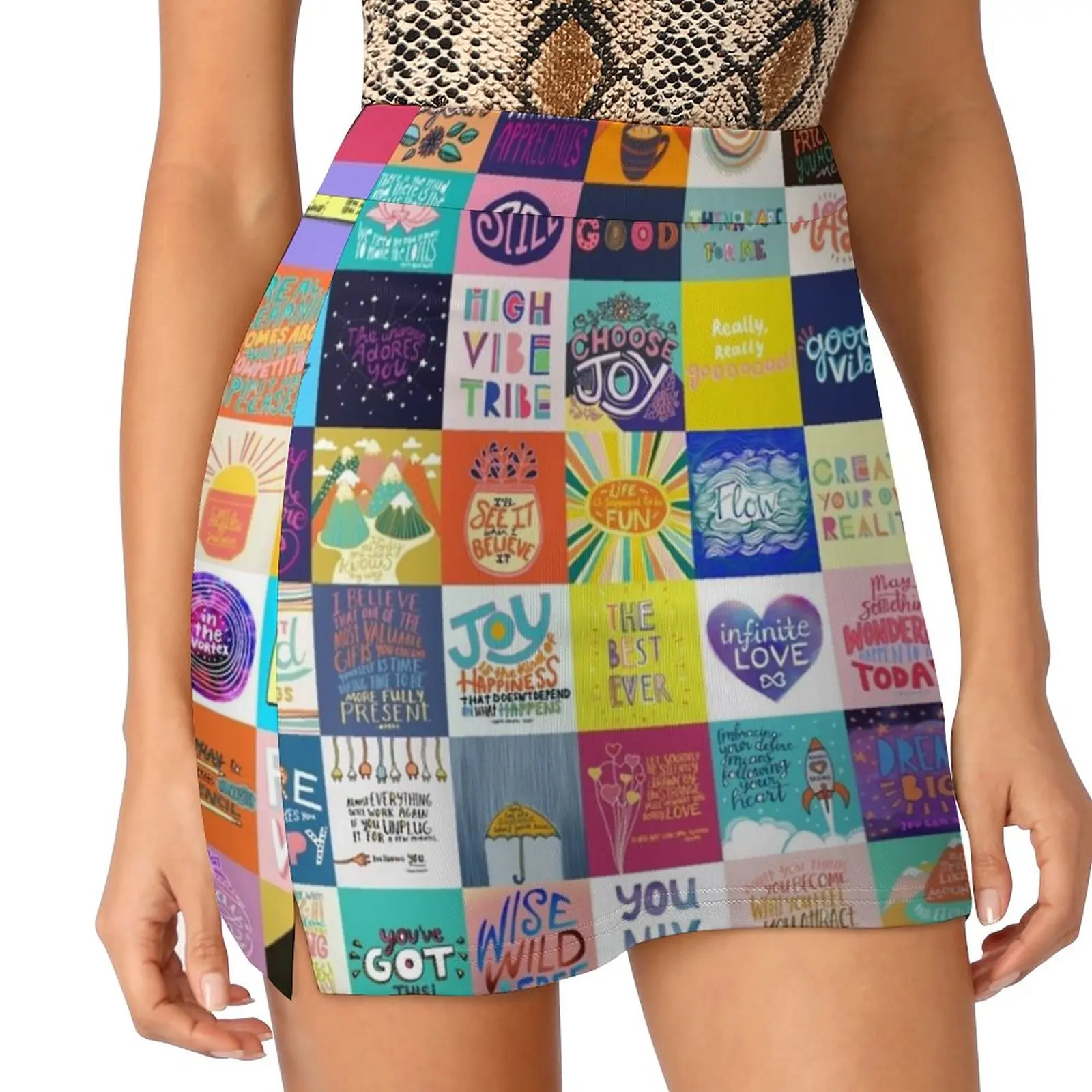 Positivity Patchwork Skirts Woman Fashion 2022 Pant Skirt Mini Skirts Office Short Skirt Positive Positivity Patchwork Joy