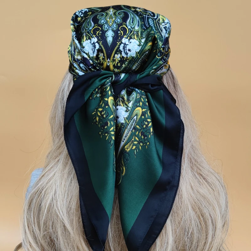 Luxury 70X70CM Square Kerchief The Four Seasons Beach Scarves Popular Sunscreen Silk Hijab Women New Design Style Headscarf