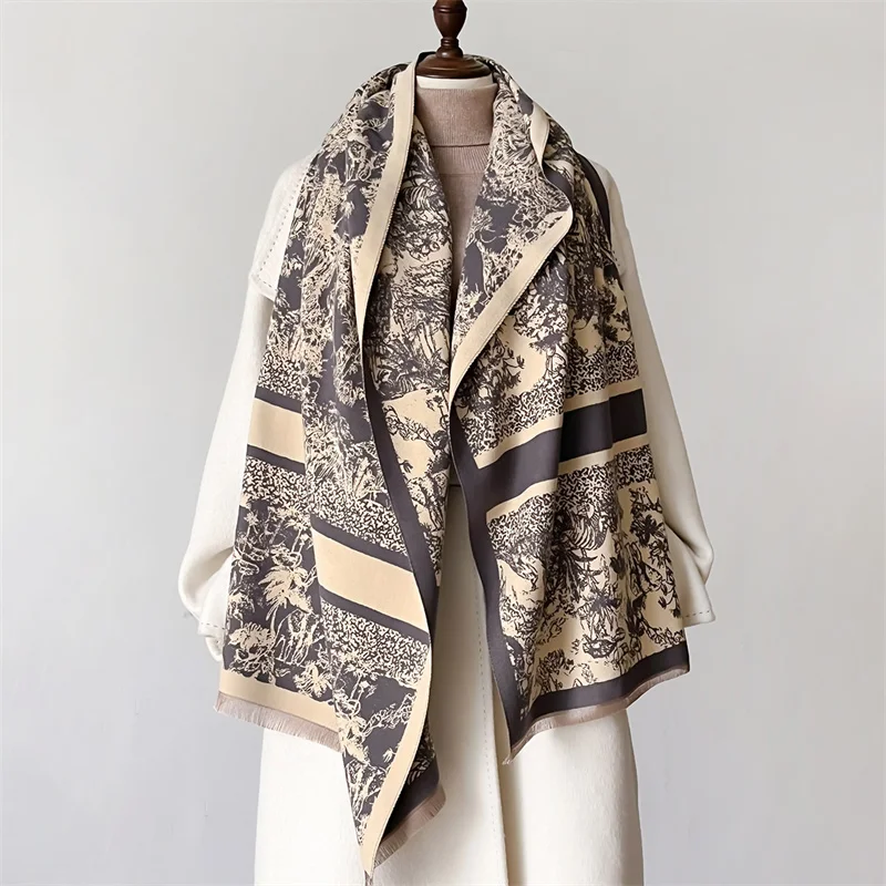 Luxury Print Scarf Women Cashmere Shawls and Wraps Female Thick Warm Blanket for Lady Printed Bufanda Winter Scarves Echarpe