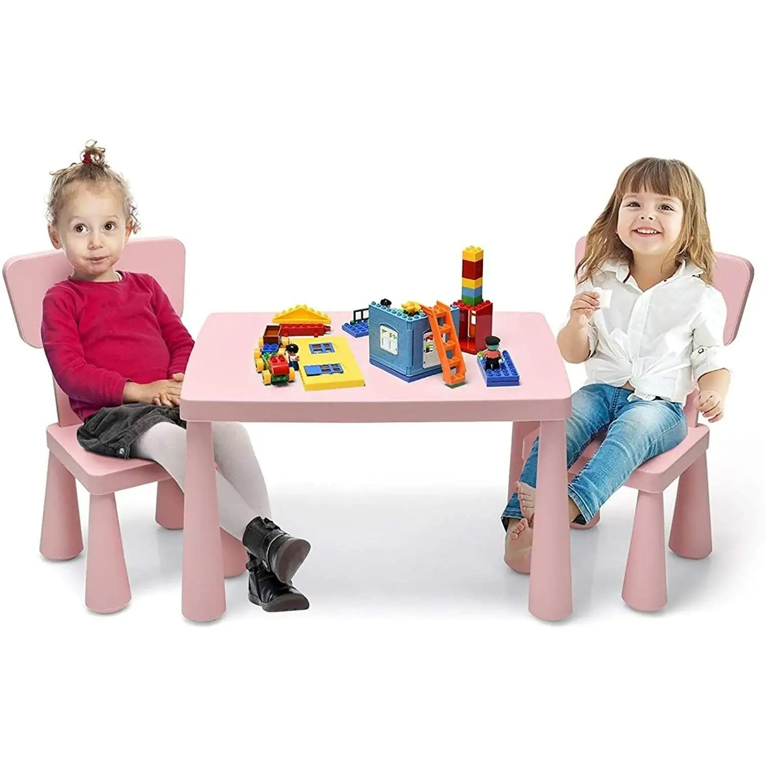 DORTALA 3 Pcs Kids Table and Chair Set Toddler Activity Center Children Writing Desk