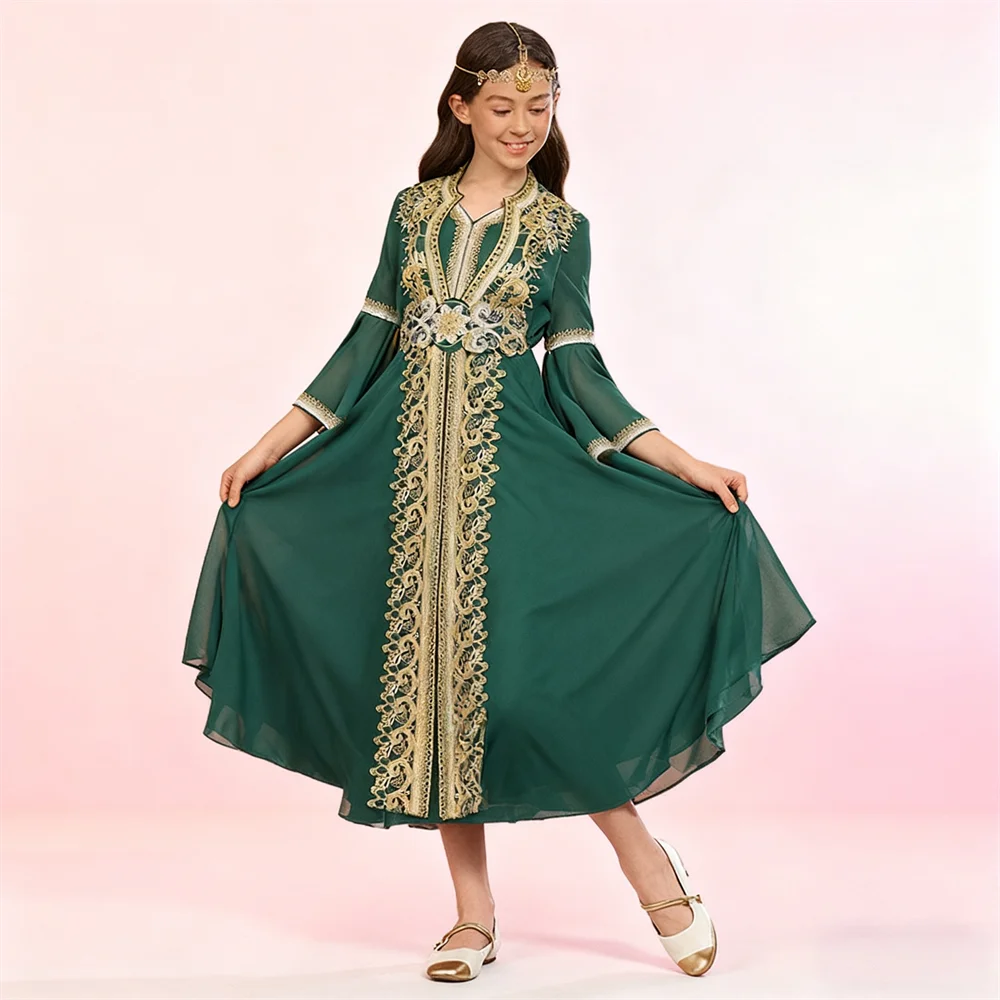 

Абаи с вышивкой для девочек от 8 до 12 лет, детское вечернее платье, Дубайский кафтан, Рамадан, исламская одежда, марокканский кафтан, арабский халат, платье