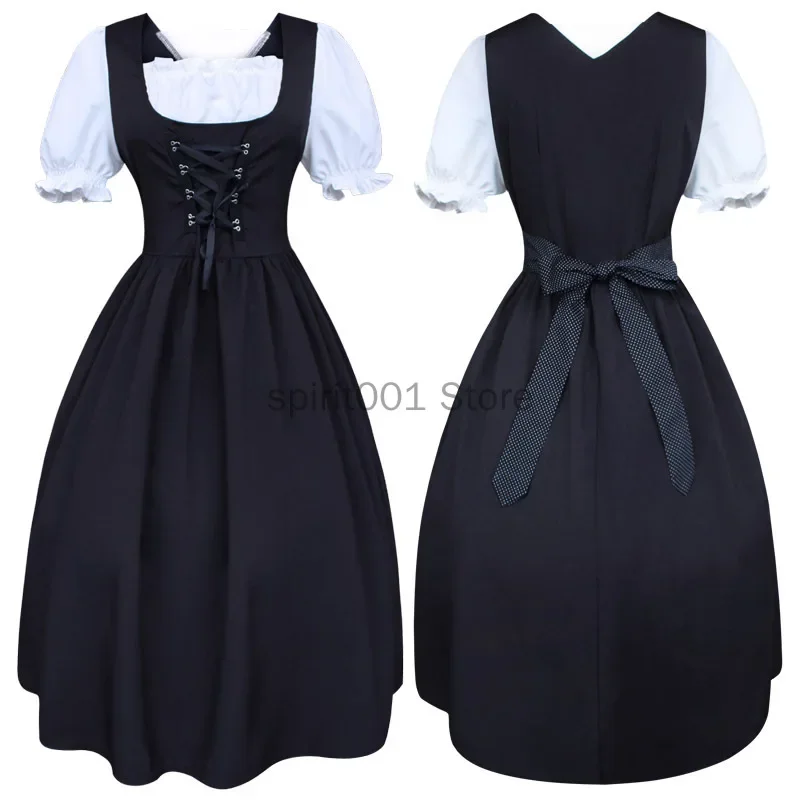 Women German Beer Maid Cosplay Lolita Dress Medieval Black Gothic Lace Up Plus Size S-3XL Full Circle Wench Beer Maid Costume