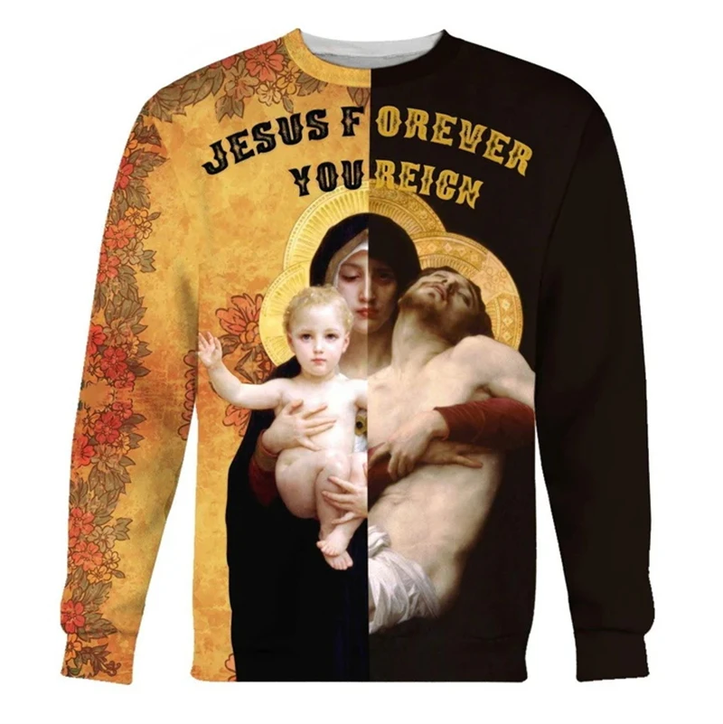 Newest Blessed Virgin Mary Casual 3D Print Sweatshirt Men Women Vintage God Jesus Crew Neck Hoodies Casual Men Clothing Pullover