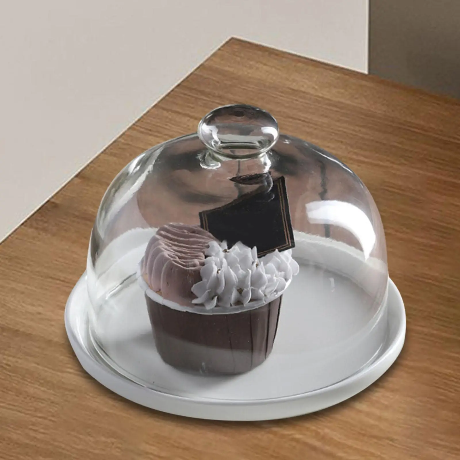 White Ceramic Cake Pedestal with Transparent Glass Dome for Dessert Display Tray Fruit Serving Holder Bakery Party Decor