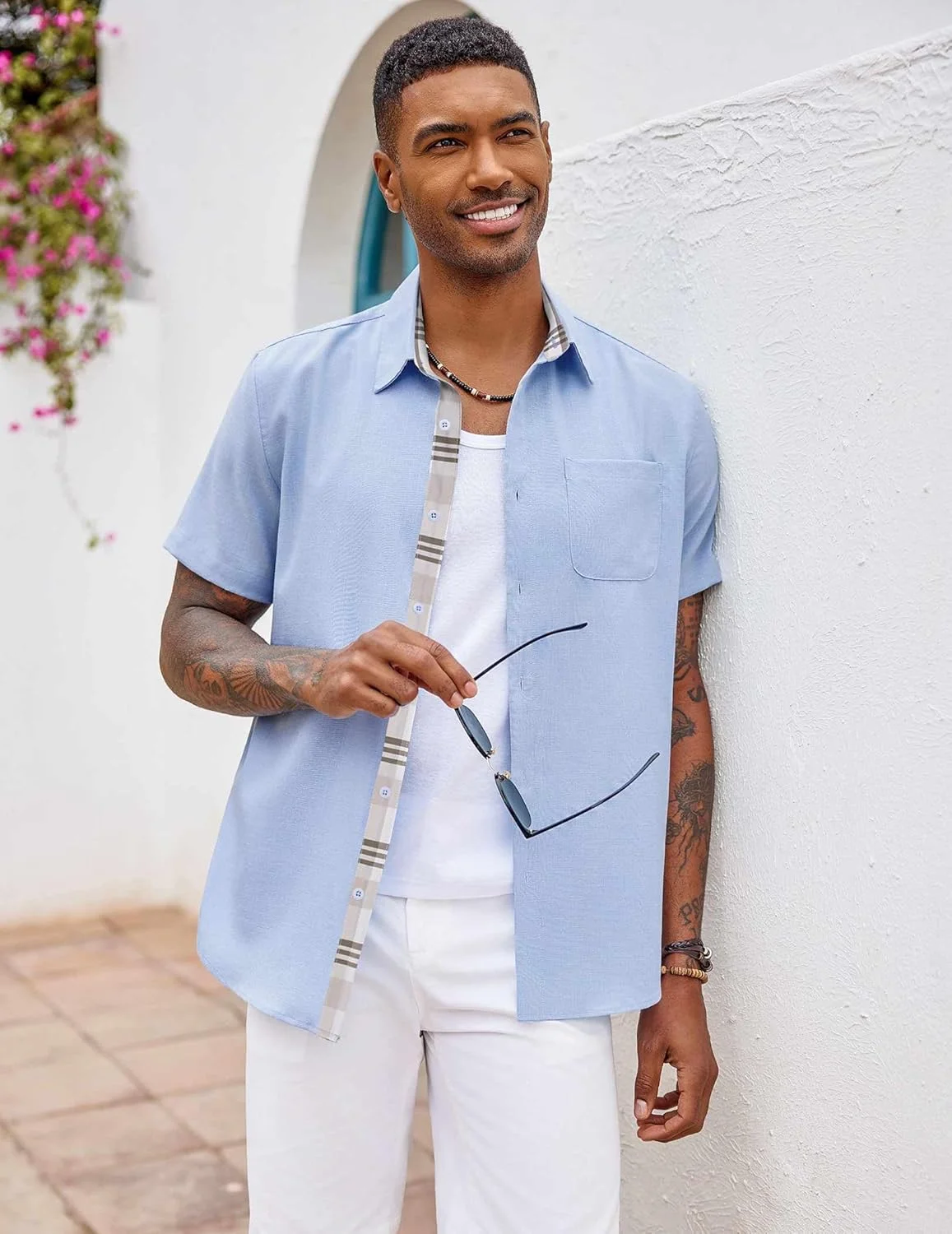 Men's summer simple short-sleeved lapel shirt solid color pattern embellished 3D printed shirt casual business vacation wedding