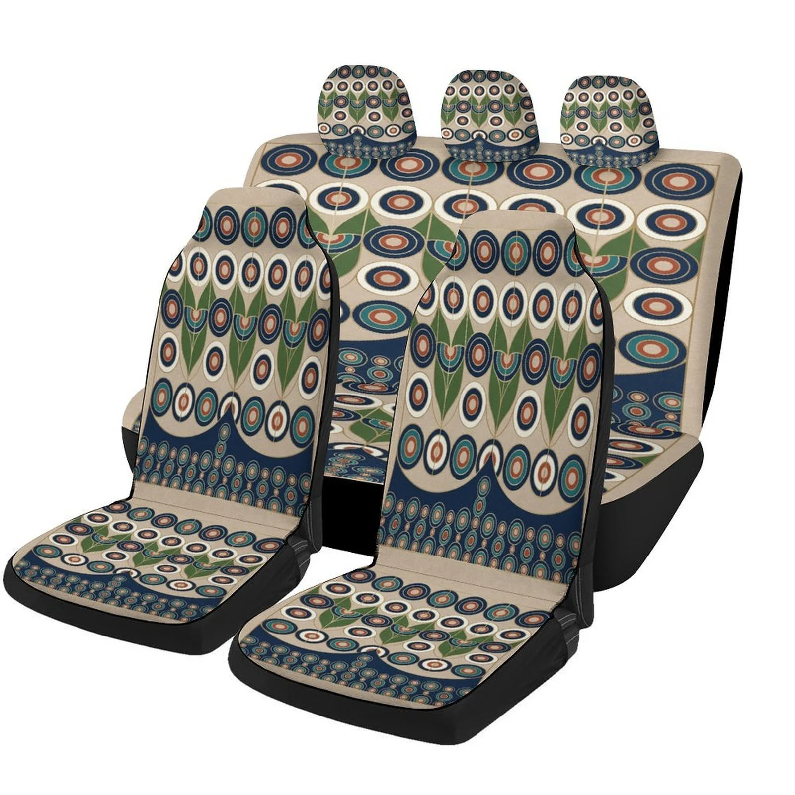 Set Of Car Covers Featuring A Circular Design, Suitable For Various Vehicles. These Stylish And Breathable Covers Serve As Decor