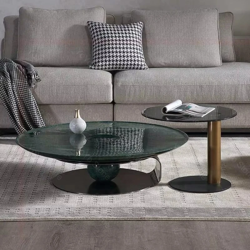 Modern green marble side table, green stone round table, natural stone coffee table, suitable for luxury living room furniture