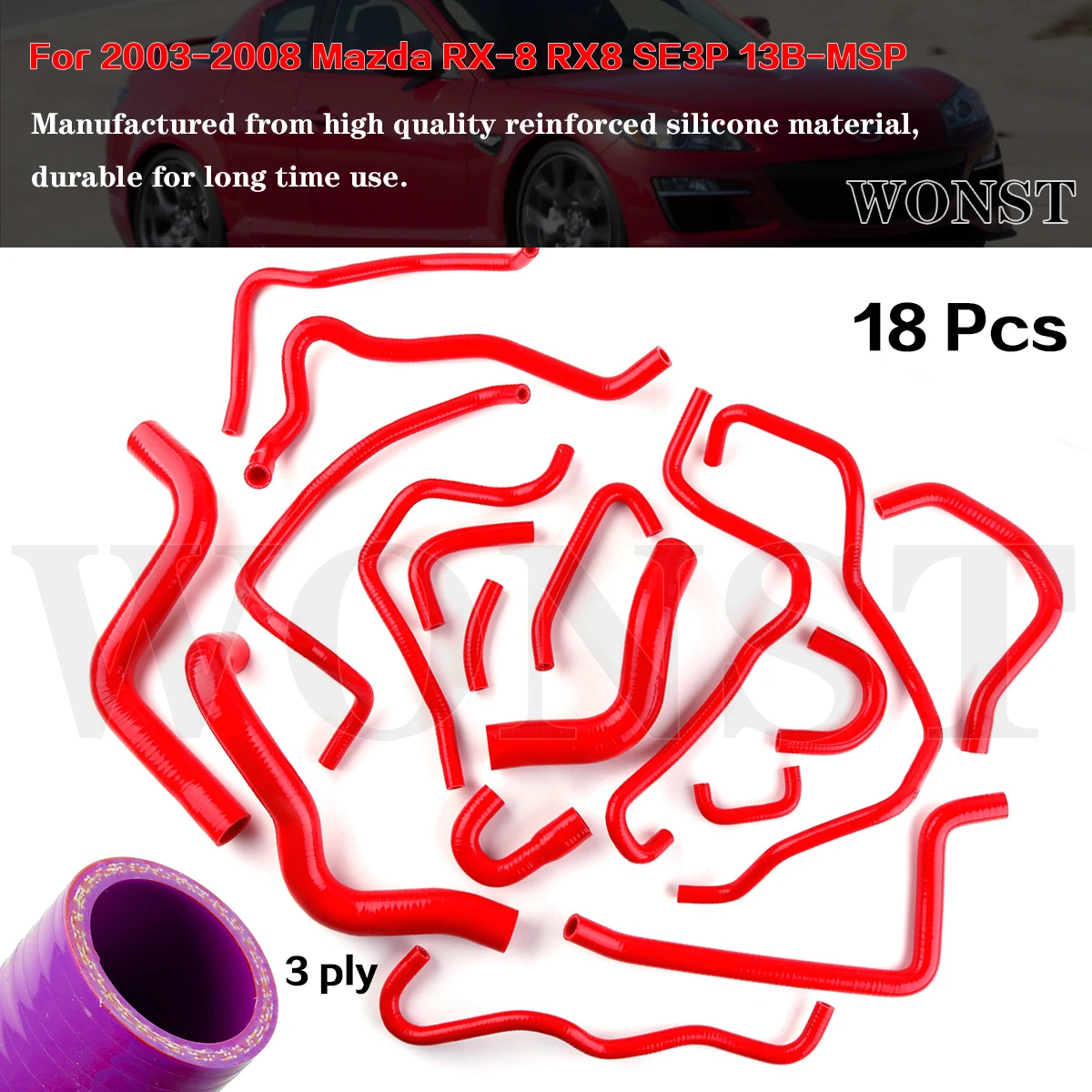 

18 Pcs For 2003-2008 Mazda RX-8 RX8 SE3P 13B-MSP Car Silicone Radiator Coolant Heater Hose Kit 2004 2005 2006 2007 2008