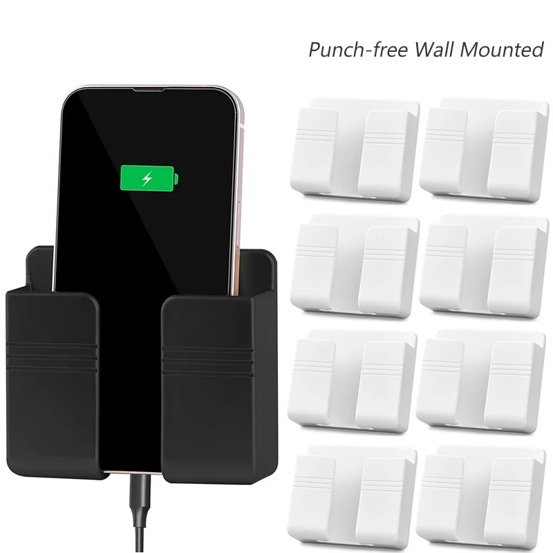 Wall-mounted Mobile Phone Holder Universal Cell Charge Storage Box Organizer Remote Control Hanging Stand Bracket Charging Dock