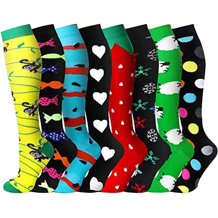 Chaussettes de compression colorées pour hommes et femmes, chaussettes de sport pour infirmières, chaussettes de course pour dames, 8 paires