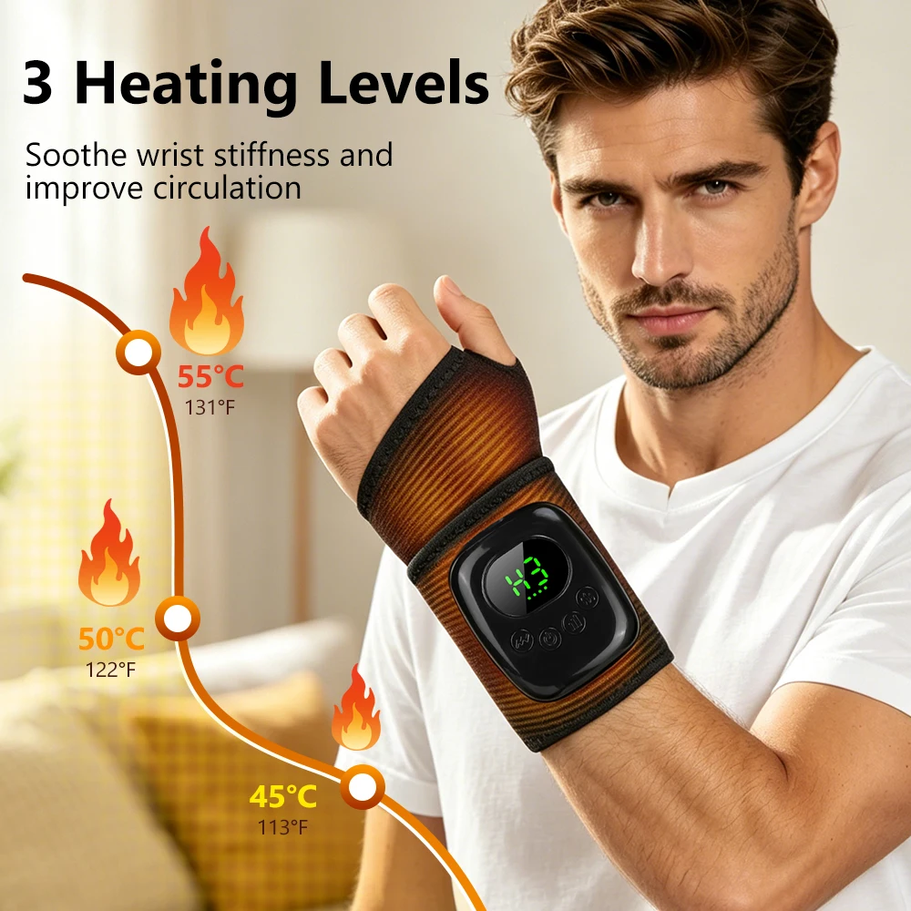 Air Compression Cordless Wrist Massager 4 Airbag Modes Heated Wrist Protector 4 Intensities 3 Heating Hot Compress Wrist Guard
