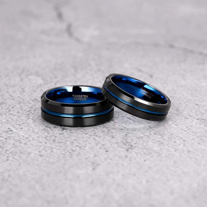 TIGRADE 6/8/10mm Blau-Schwarzer Herren Wolframkarbid-Ring Blaues Linien-Design für Damen Hochzeits- und Verlobungsringe Modische Größe 6-17 – Detail 3