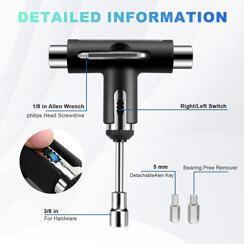 AA79 New Skate Tool Integration Multi-Function Ratchet Skateboard Tool With Skateboard Griptape Eraser Kit