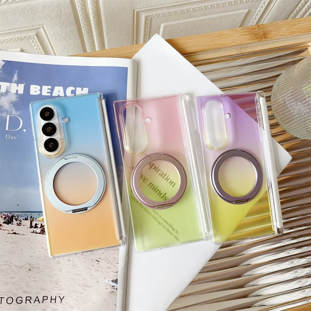 Gradient Transparent Rotate Ring Stand Magnetic Phone Case for Samsung Galaxy  Z Fold 7 6 5 8 Ultra With Hinge Protector Cover - view 6
