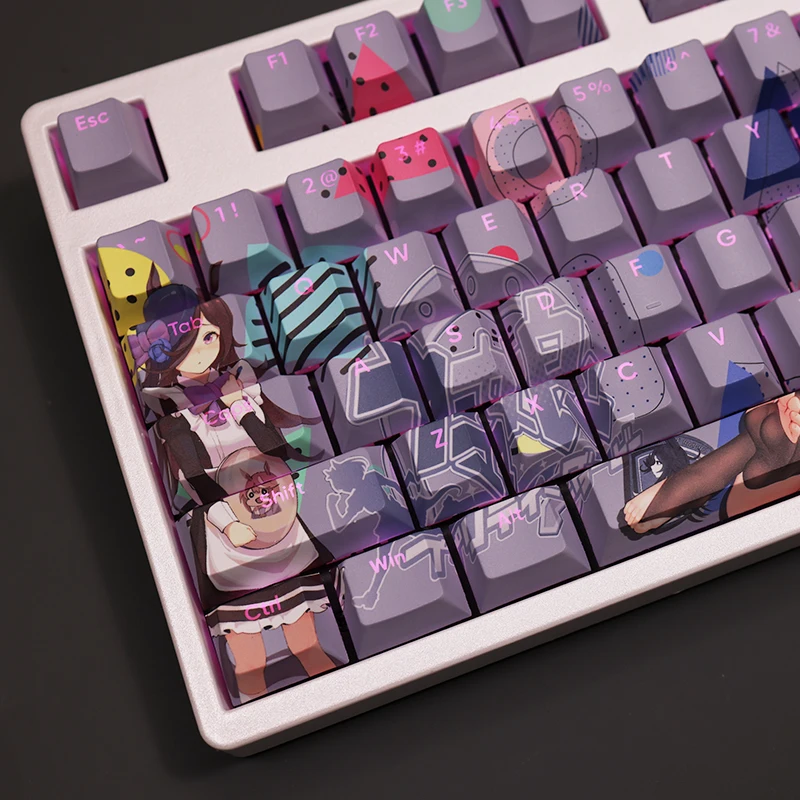 108Keys/Set Pretty Derby Rice Shower PBT Keycaps Anime Games Beauty Girl Key caps Cherry Height for DIY Mechanical Keyboards