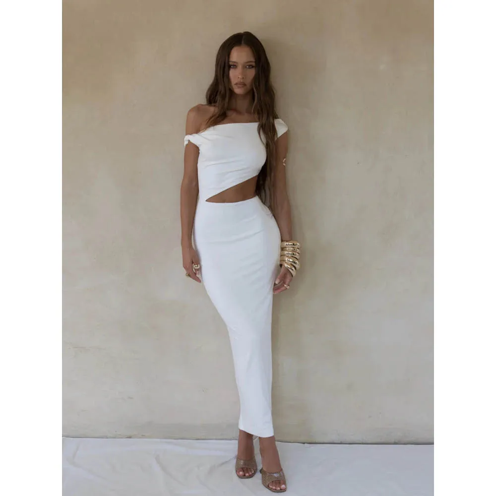 

2024 New Elegant Collar White Long Dress for Women Sexy Hollow Evening Summer Party Club Clothing 2024 Dresses