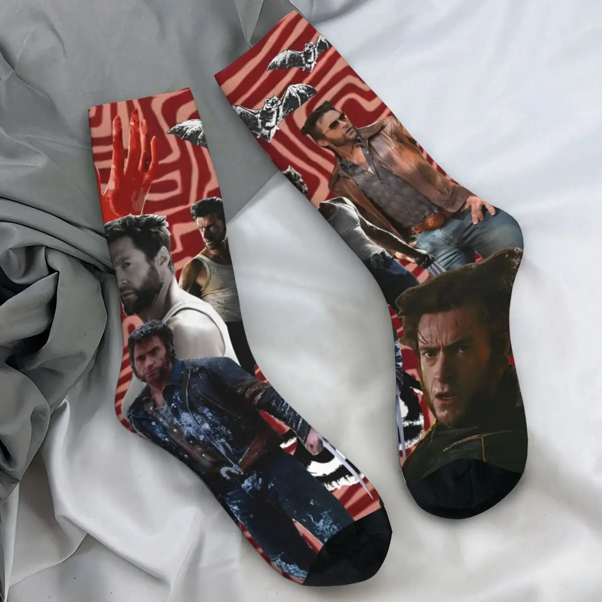 Hugh Jackman Socks Autumn Photo Collage Stockings Funny Unisex Men Comfortable Socks Graphic Skateboard Anti Slip Socks