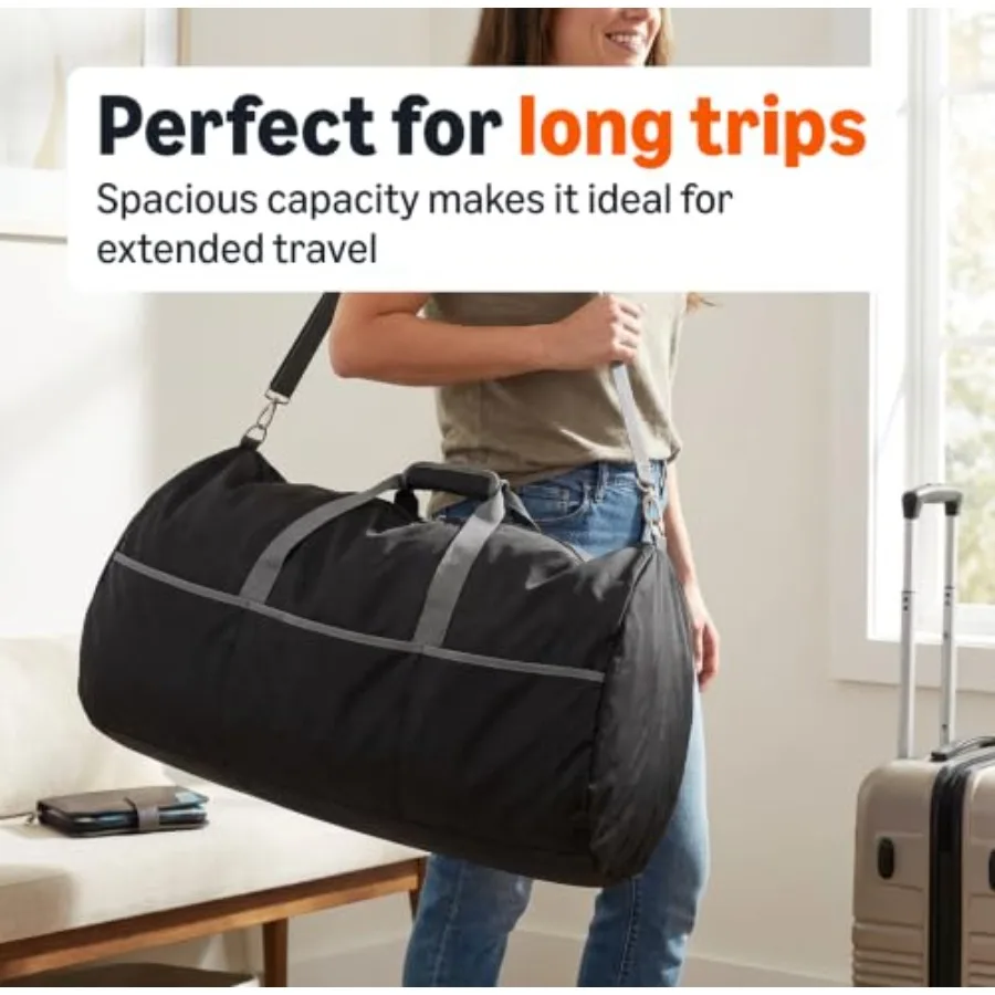 Extra Large Foldable Nylon Duffel Bag for Travel/Storage with Zippe Pockets, 32.4", 150L, 50-LBS Capacity, Previously Basics view 3