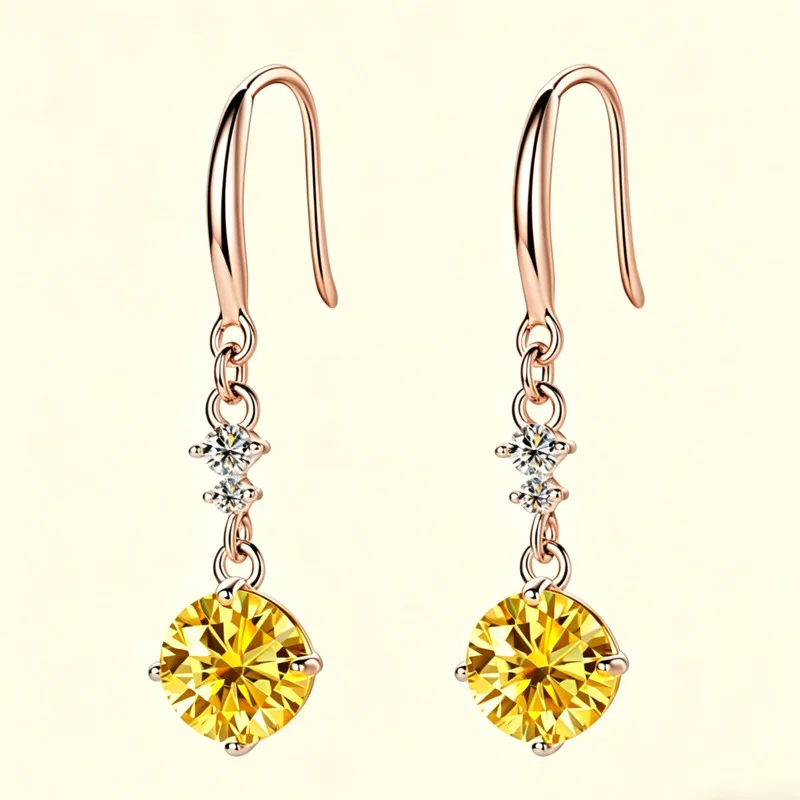 1CT 925 Sterling Silver Drop Earrings Round Cut Moissanite Dangling Rose Gold Color and Gold Color Earrings For Women