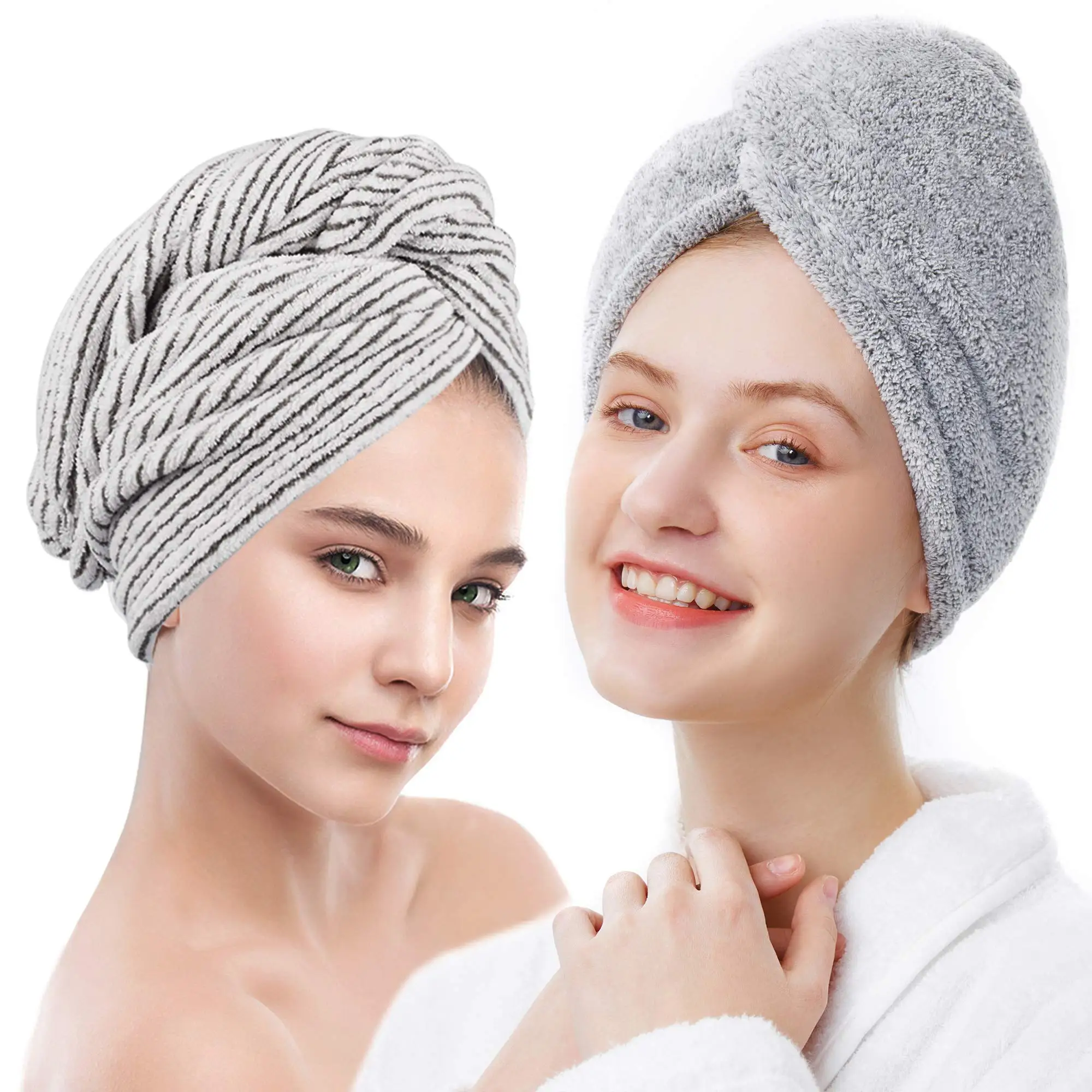 

1 pack Bamboo Hair Towel Wrap, Microfiber Hair Drying Shower Turban with Buttons,Super Absorbent Quick Dry Hair Towels