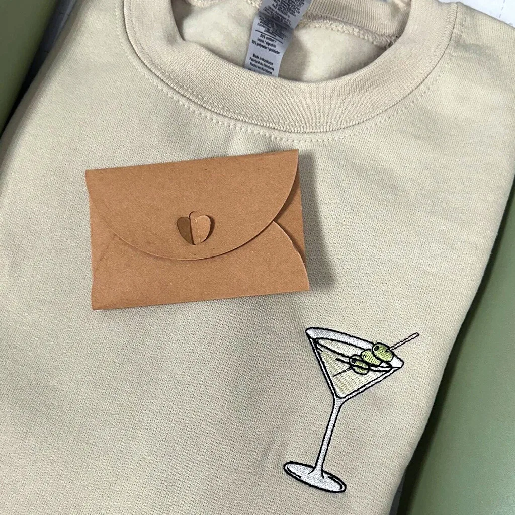 

Martini Pocket Embroidered Graphic Female Sweatshirts Autumn Long Sleeve Loose Thick Warm Jumper Retro Style Casual Pullover