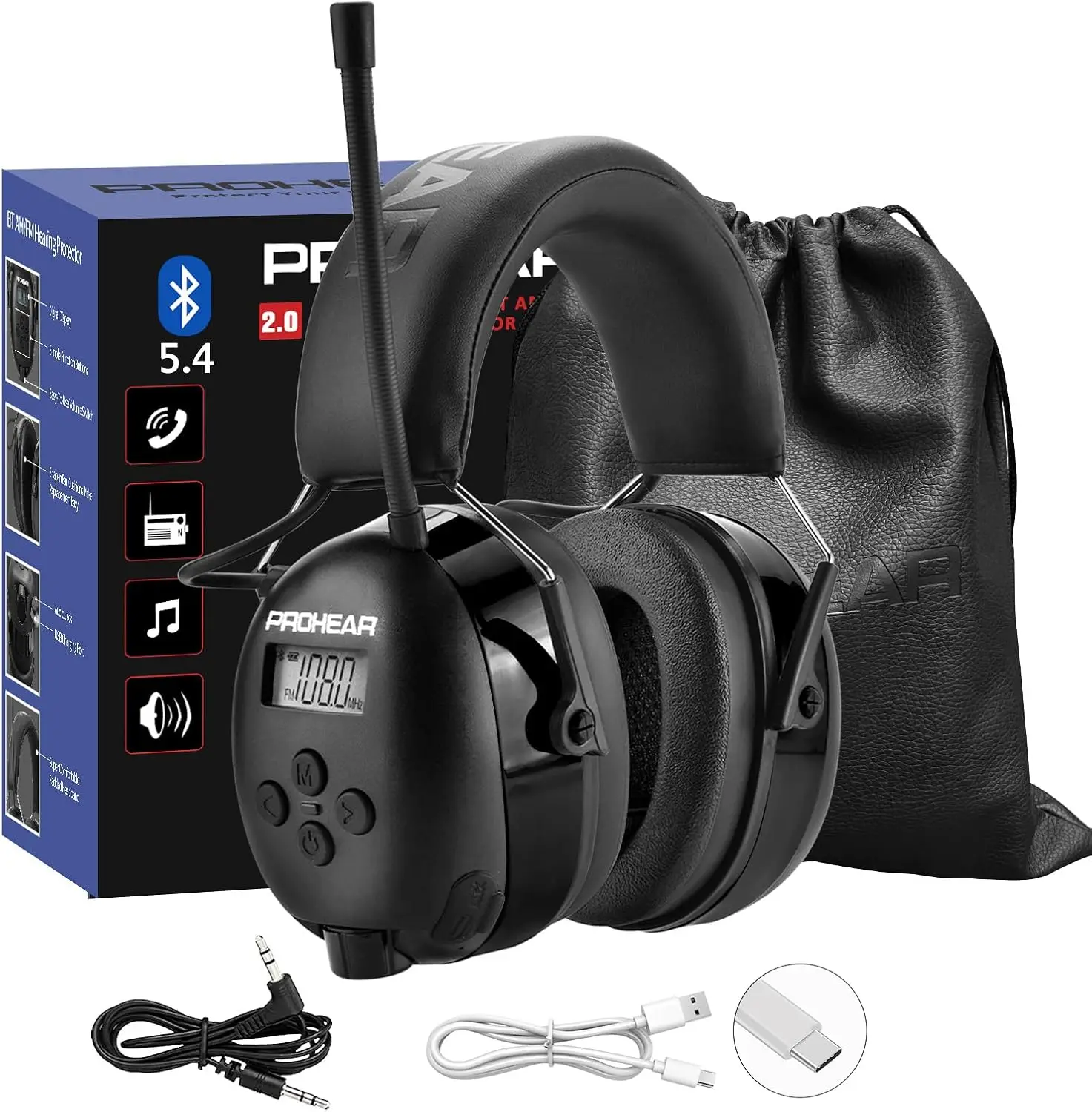 

Bluetooth 5.4 AM FM Radio Headphones with 31dB Hearing Protection, USB-C Rechargeable, 58H Playtime for Lawn Mowing and Gifts