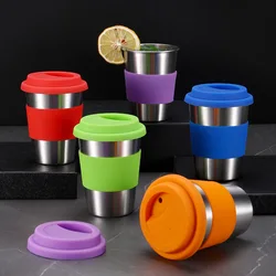 350ml Silicone Lids Stainless Steel Coffee Cup Portable Beer Drinks Mug Heat Insulated  Water Tea Cups Travel Outdoor Drinkware