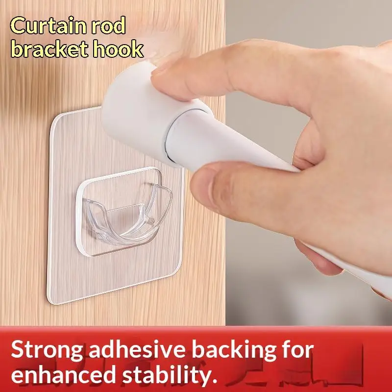 No Drill Transparent Self Adhesive Curtain Rod Brackets Heavy Load Wall Mount Holder For Bathroom Bedroom Home Window Decor view 2