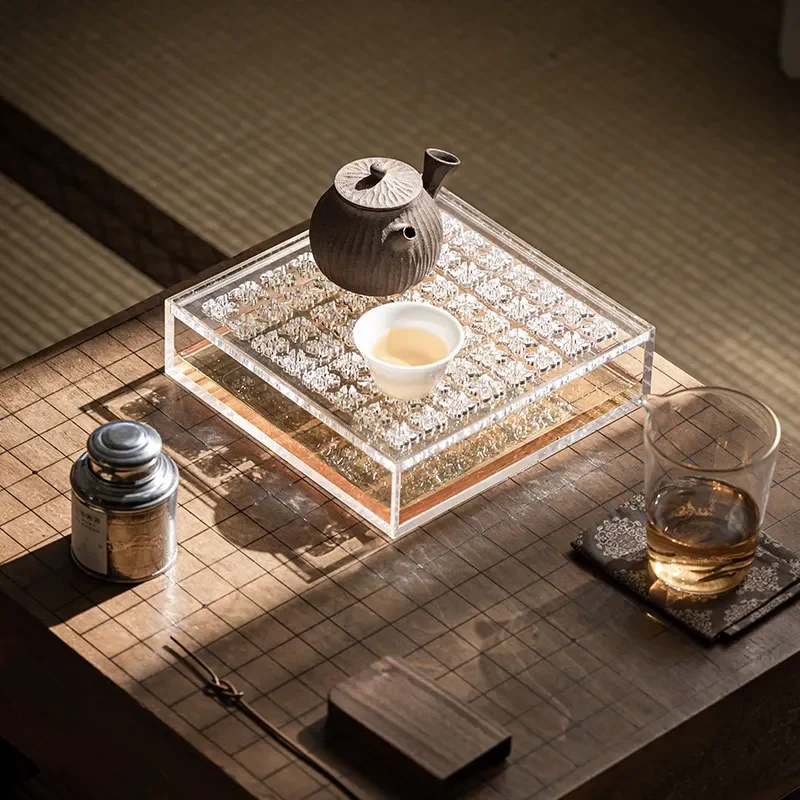 High-grade Acrylic Square Hollowed Chinese-style Household Simple Tea Tray, Dry Brewing Tea Table Tray