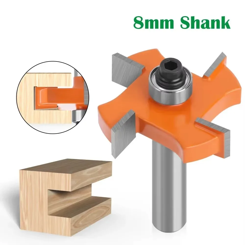 1PC 8MM Shank Milling Cutter Wood Carving 4 Edge T Type Slotting with Bearing Tool Router BitsFor Woodworking Milling Cutter