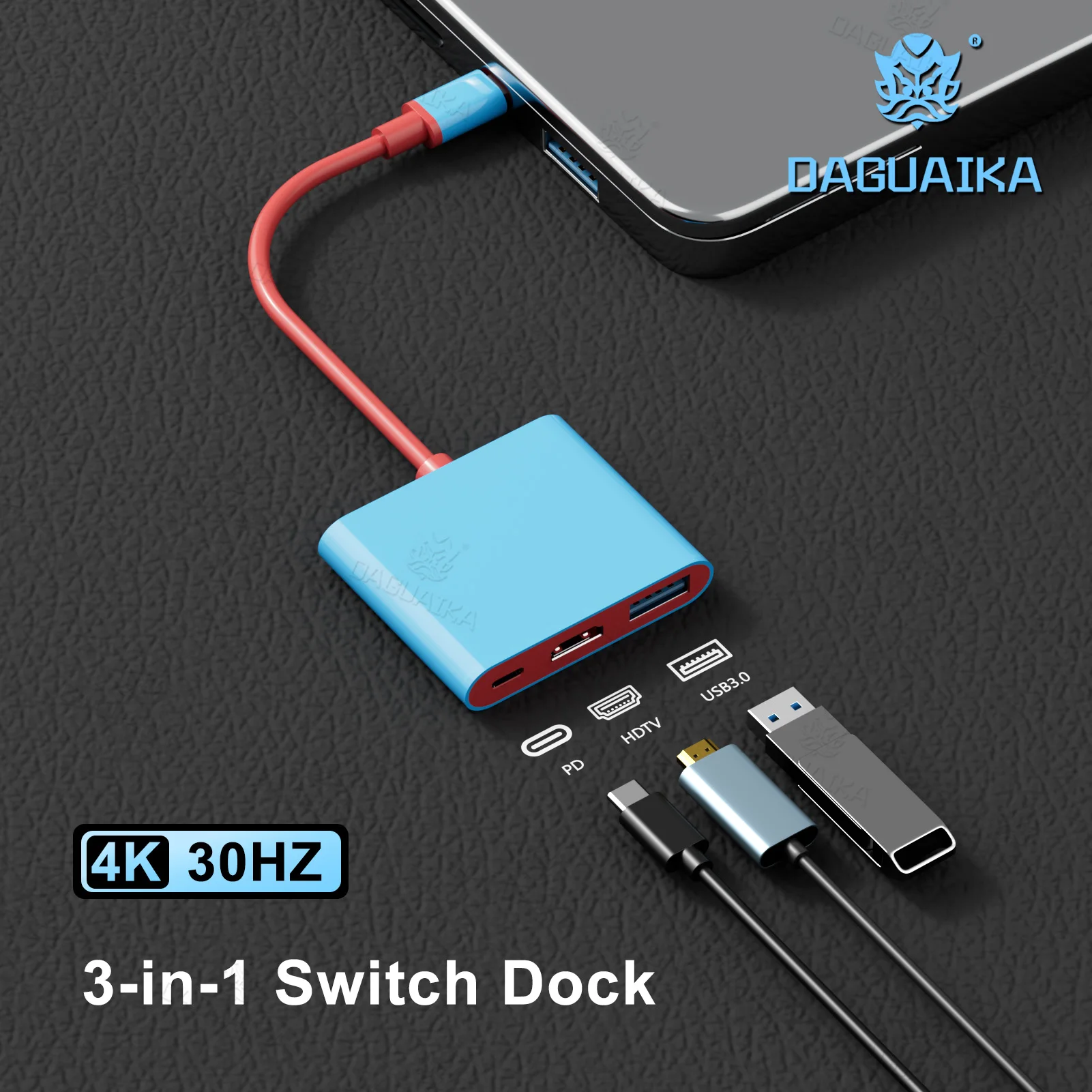 Portable Nintendo Switch Docking Station TYPE-C Hub with HDMI-Compatible and USB 3.0 Perfect for Travel and Gaming