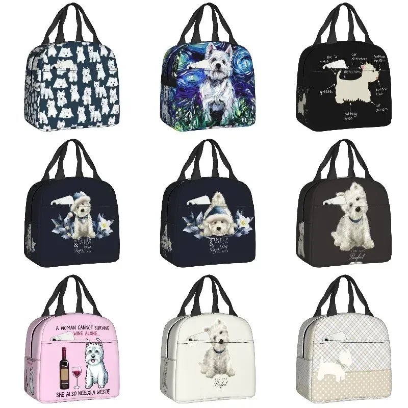 

West Highland White Terrier Dog Thermal Insulated Lunch Bag Cute Westie Puppy Resuable Lunch Tote for School Food Box