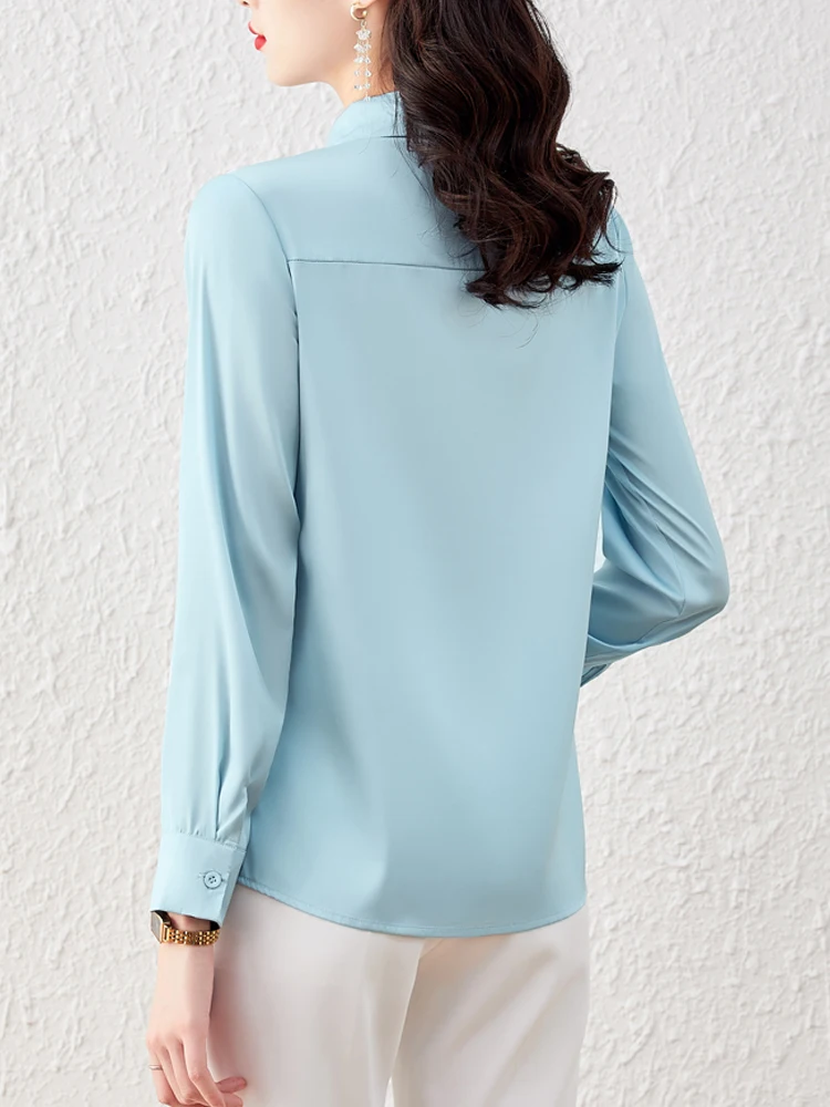 Fashion Solid Ladies Shirts Long Sleeve Lapel Slim Blouses Women Elegant Female Simple Spring OL Tops Clothing Blusas Mujer 2024