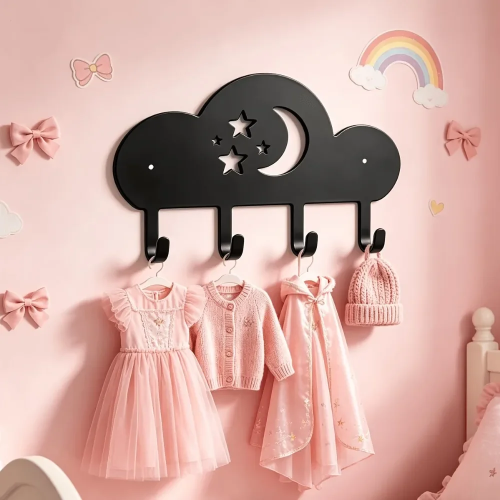 CIFBUY Cloud Star Moon Iron Wall Hook, Metal Wall Art, Whimsical Accent Ornament for Kids Room Bedroom & Entryway Wall Decor