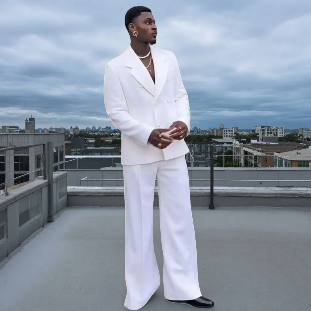 

Свободный дизайн, белые костюмы для мужчин, двубортный комплект из 2-х предметов, куртка, брюки, пиджаки, молодые умные банкетные вечерние деловые мужские костюмы