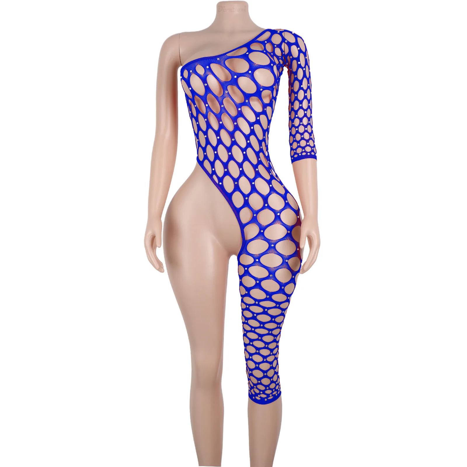 Ажурный комбинезон с вырезом, сетчатая экзотическая танцевальная одежда, брюки с длинными рукавами и стразами для девочек, эластичная одежда Go Go Pole, купальный костюм