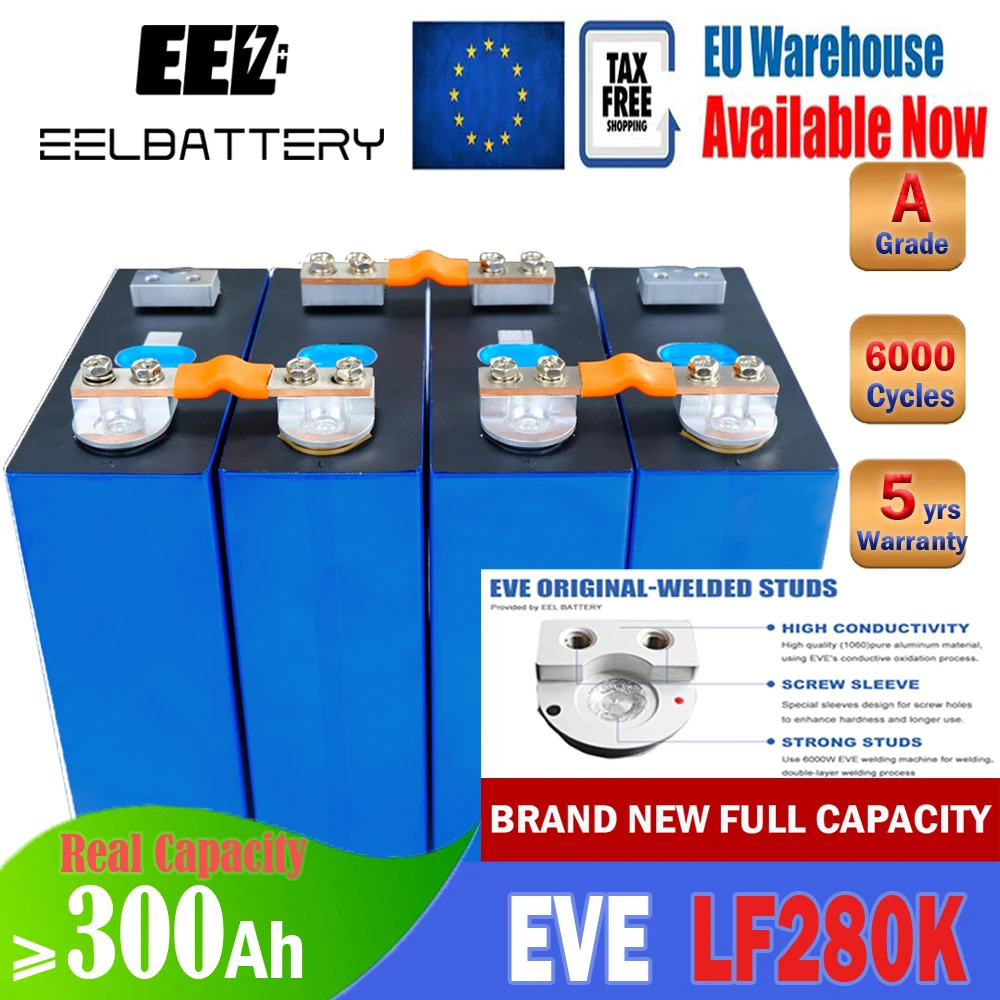 4 قطعة EVE LF280K 3.2 فولت 280 300 أمبير الصف أ مع ثقوب مزدوجة جديدة ترصيع LiFePO4 لتقوم بها بنفسك تخزين الطاقة الشمسية لتخزين الطاقة الاحتياطية