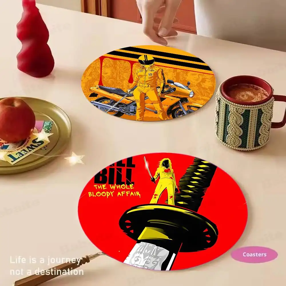 Movie K-Kill Bill Wood Coaster Set - Heat Resistant for Tea & Coffee, Home Cafe Decor Holiday Gift