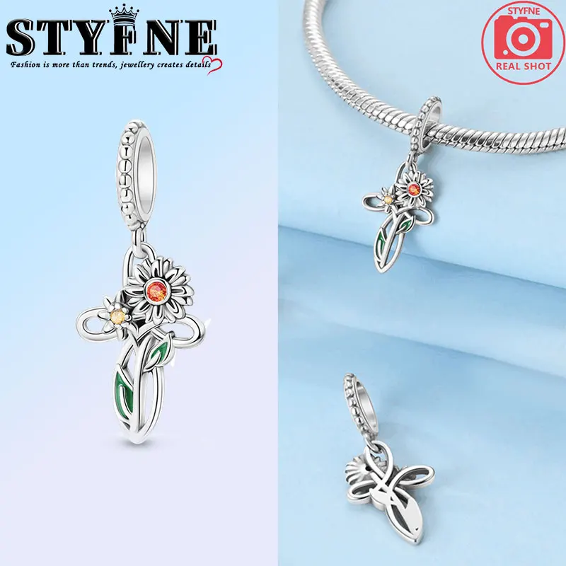 Lucky Color 2025 Beads 925 Sterling Silver Green Yellow Sunflower Guardian Charms for Women's Jewelry DIY Gift