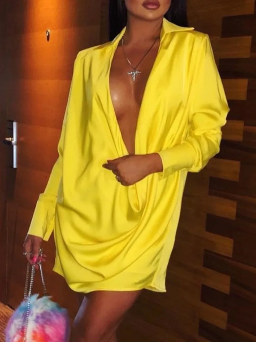 

LW Plus Size dresses Deep V Neck Loose Dress Women 2023 sexy midi dress Autumn Long sleeve Oversized Dresses party club dresses