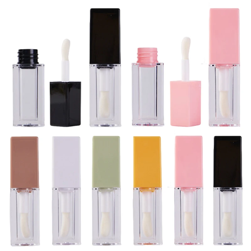 5ml Square Lip Gloss Tube with Big Brush DIY Lipstick Bottle Empty Lip Glaze Tubes Transparent Cosmetic Container Sample Vials