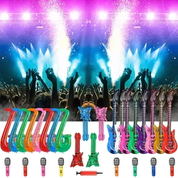 20 Pack includes 6 inflatable microphones, 4 guitars, 1 saxophone, 1 keyboard, 1 radio, 6 glasses and 1 pump ( random color)