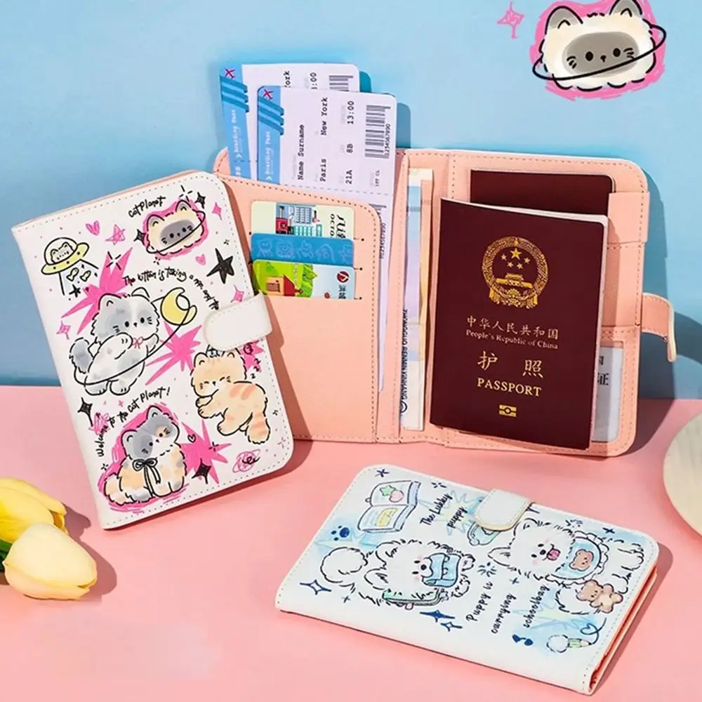 Lovely Cartoon Passport Holder Pu Leather Waterproof Certificates Passport Bag Multi-function Light-weight Card Wallet Travel